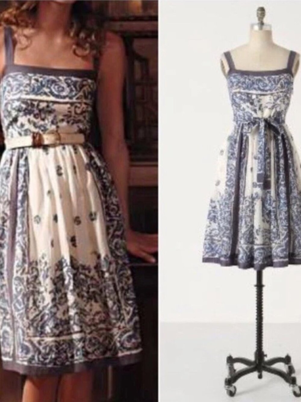 Anthropologie Maeve Catmint Blue & White Floral Dress Size 10